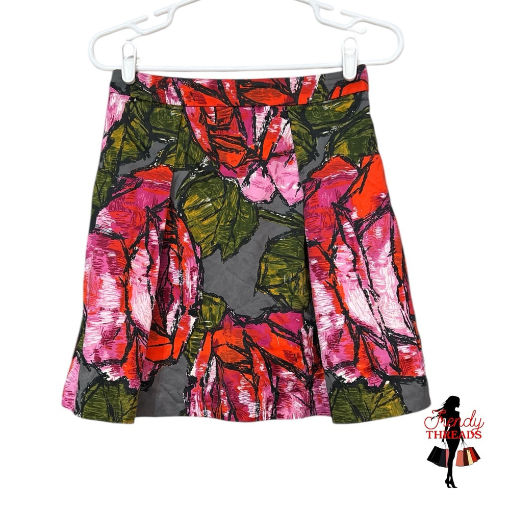 Trina Turk NEW Floral Mini Skirt sz 2 Pockets XS Abstract Rose Graphic Print Red
